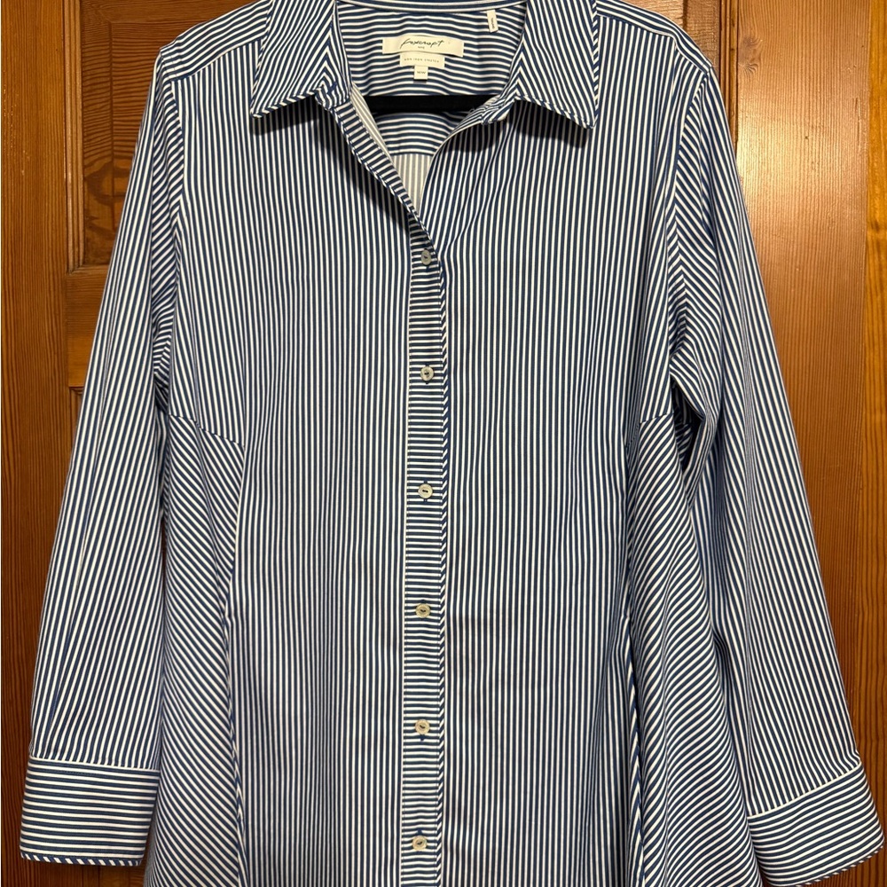 Foxcroft Blue and White Striped Blouse non iron stretch 16W